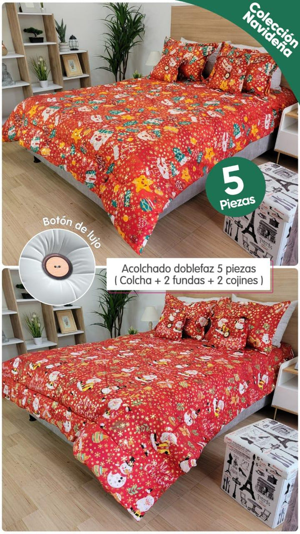 Acolchado Navideño Doble Faz 5 Piezas